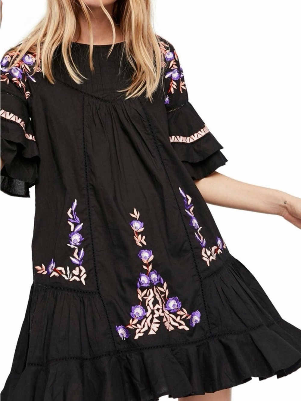 Free People Pavlo Babydoll embroidered Mini Dress XS